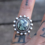 Vintage Sterling Turquoise Dotted Ring 4.25