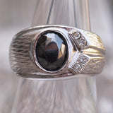 Vintage 18K White Gold Plated Hematite Ring 7.25