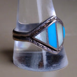 Vintage Sterling Turquoise and Mother Of Pearl Inlay Ring 11.5