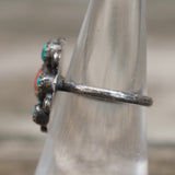 Vintage Sterling Turquoise and Coral Cluster Ring 7.25
