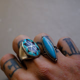 Vintage Sterling Turquoise Roper Ring 8