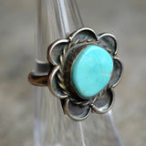 Vintage Sterling Turquoise Florette Ring 4.75