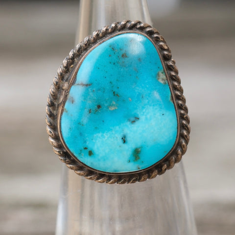 Vintage Sterling Turquoise Roper Ring 3.75