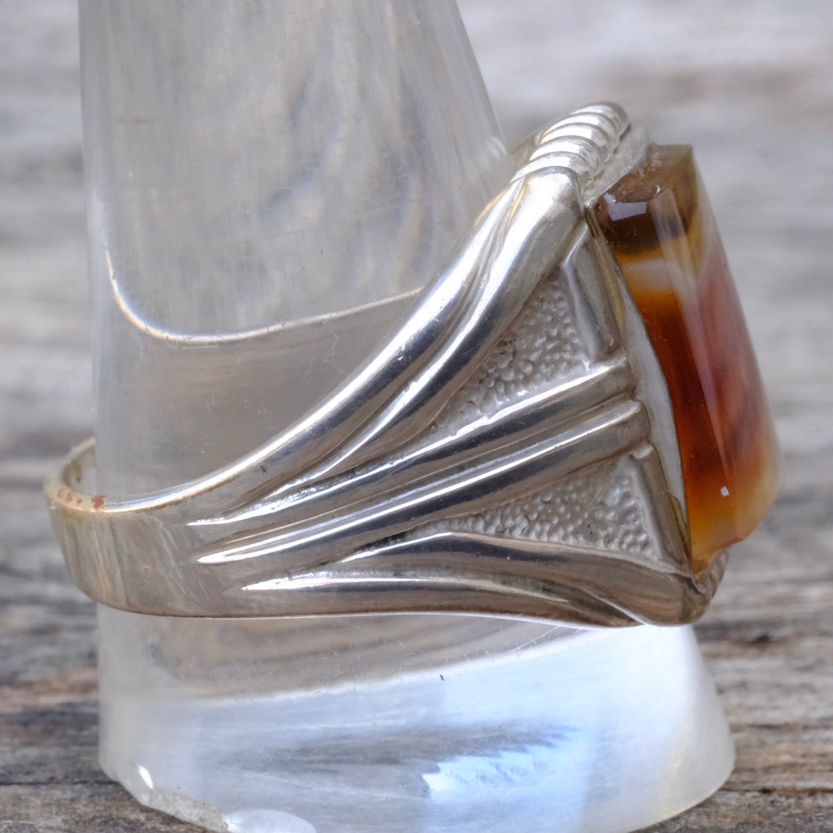 Vintage Sterling Agate Signet Ring 12.75