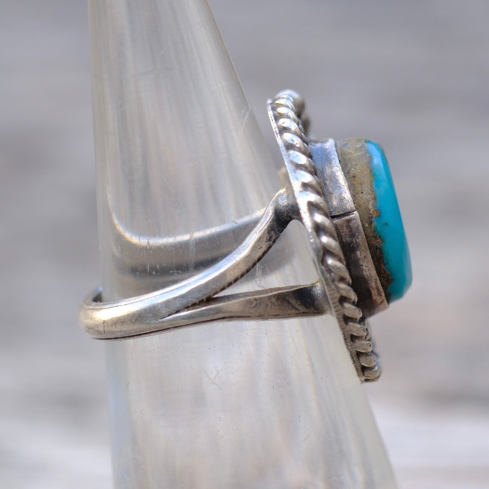 Vintage Sterling Turquoise Roper Ring 4