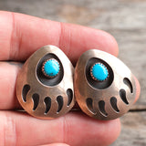Vintage Sterling Turquoise Bear Paw Earrings