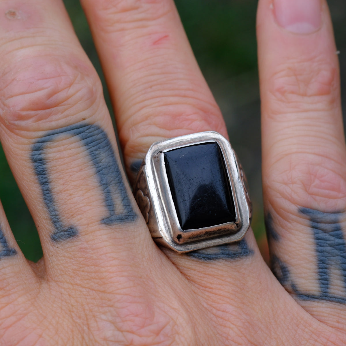 Vintage Sterling Onyx Ring 9.5