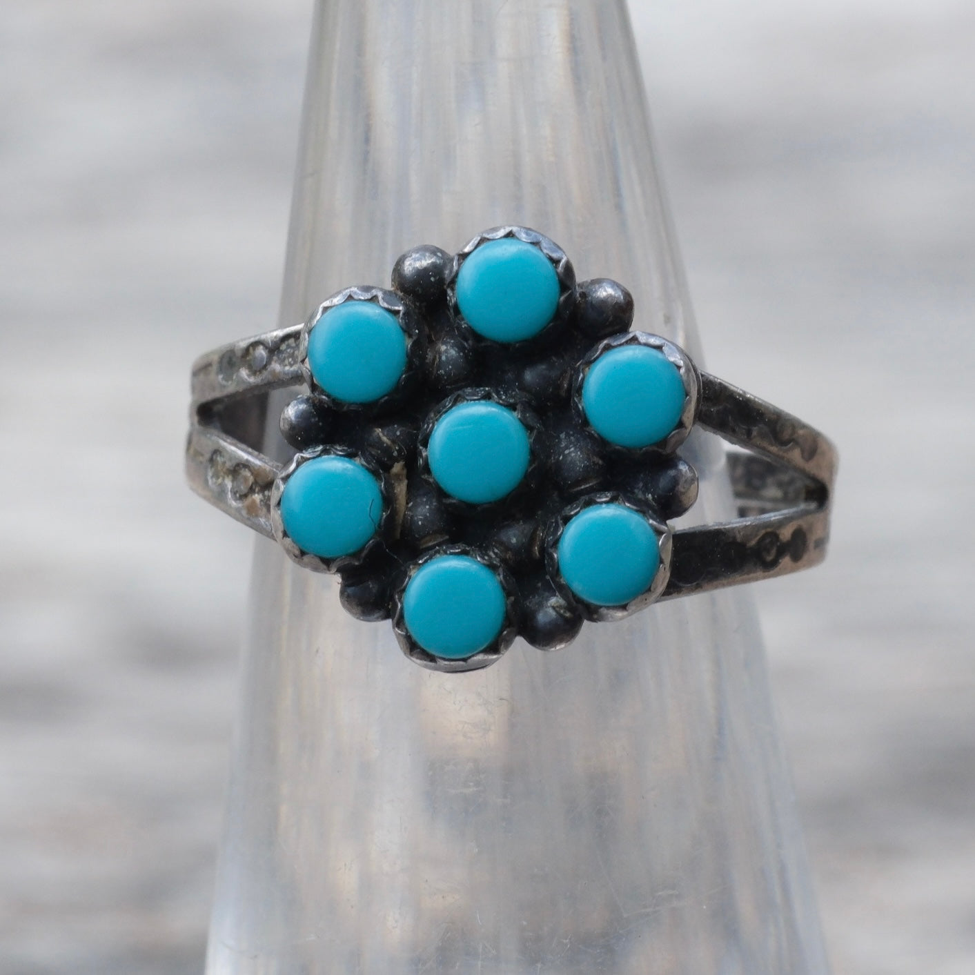 Vintage Sterling Turquoise Cluster Ring 5