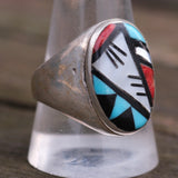 Vintage Sterling Zuni Inlay Ring 11.5