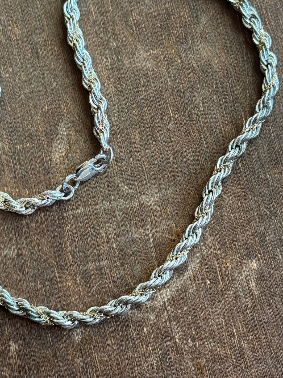 Vintage Sterling Silver & Brass Chain 18” Rope Chain