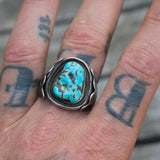 Vintage Sterling Turquoise Ribbed Band Ring 9.25