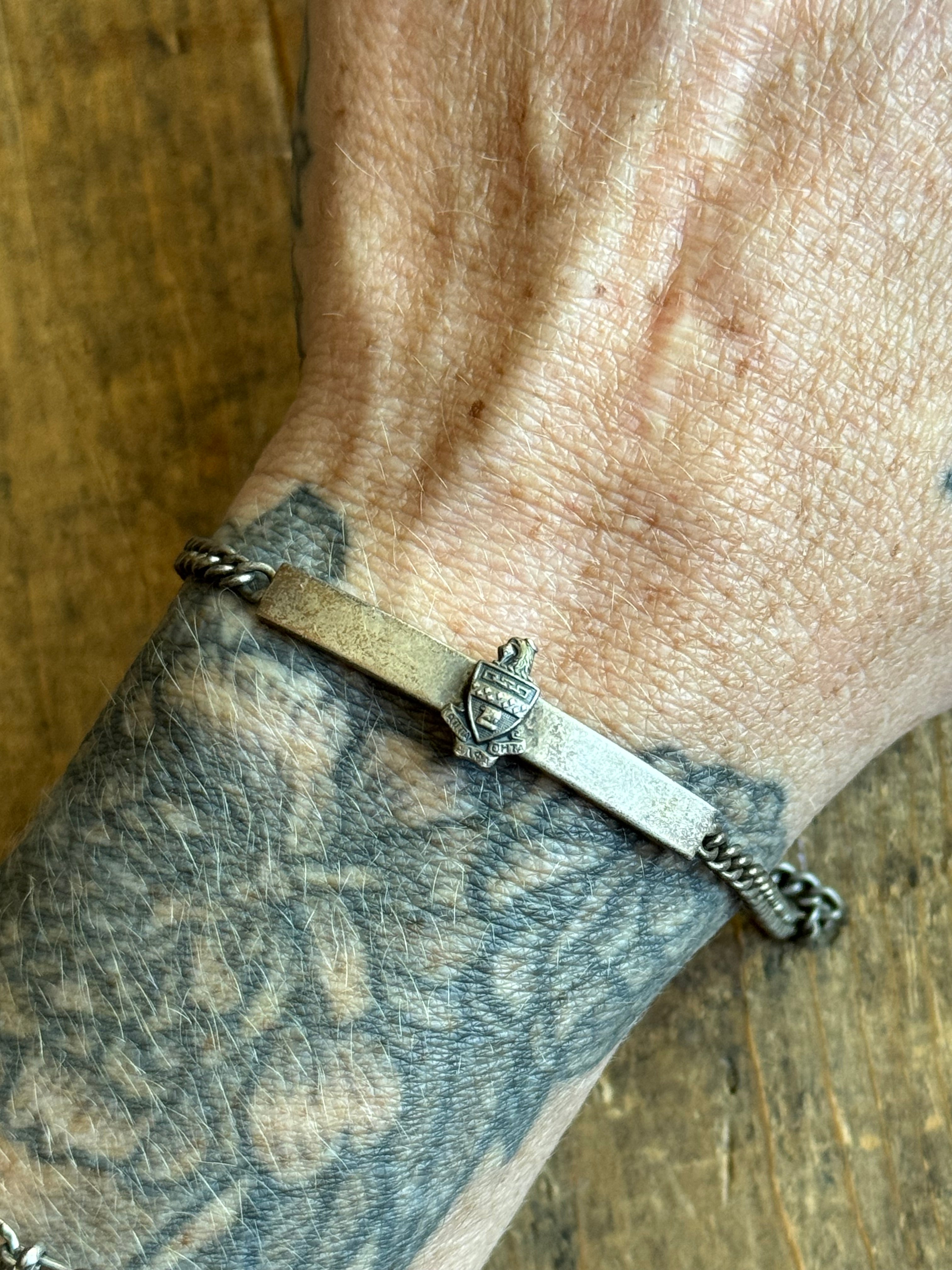 Vintage Sterling Silver Eagle Crest ID Bracelet 7.25"
