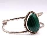 Vintage Sterling Malachite Roper Cuff Bracelet 6.75"