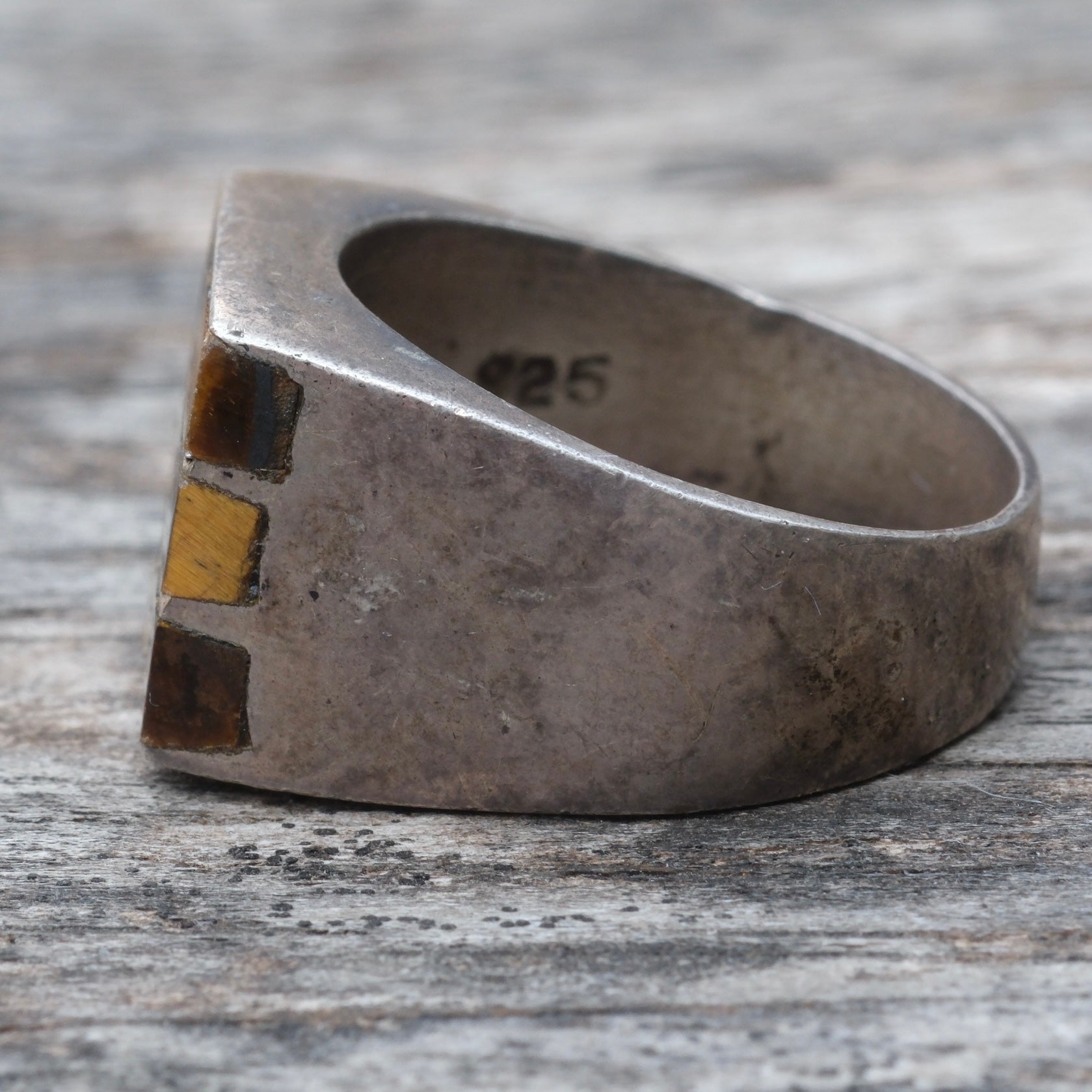 Vintage Sterling Tigers Eye Inlay Striper Ring 9