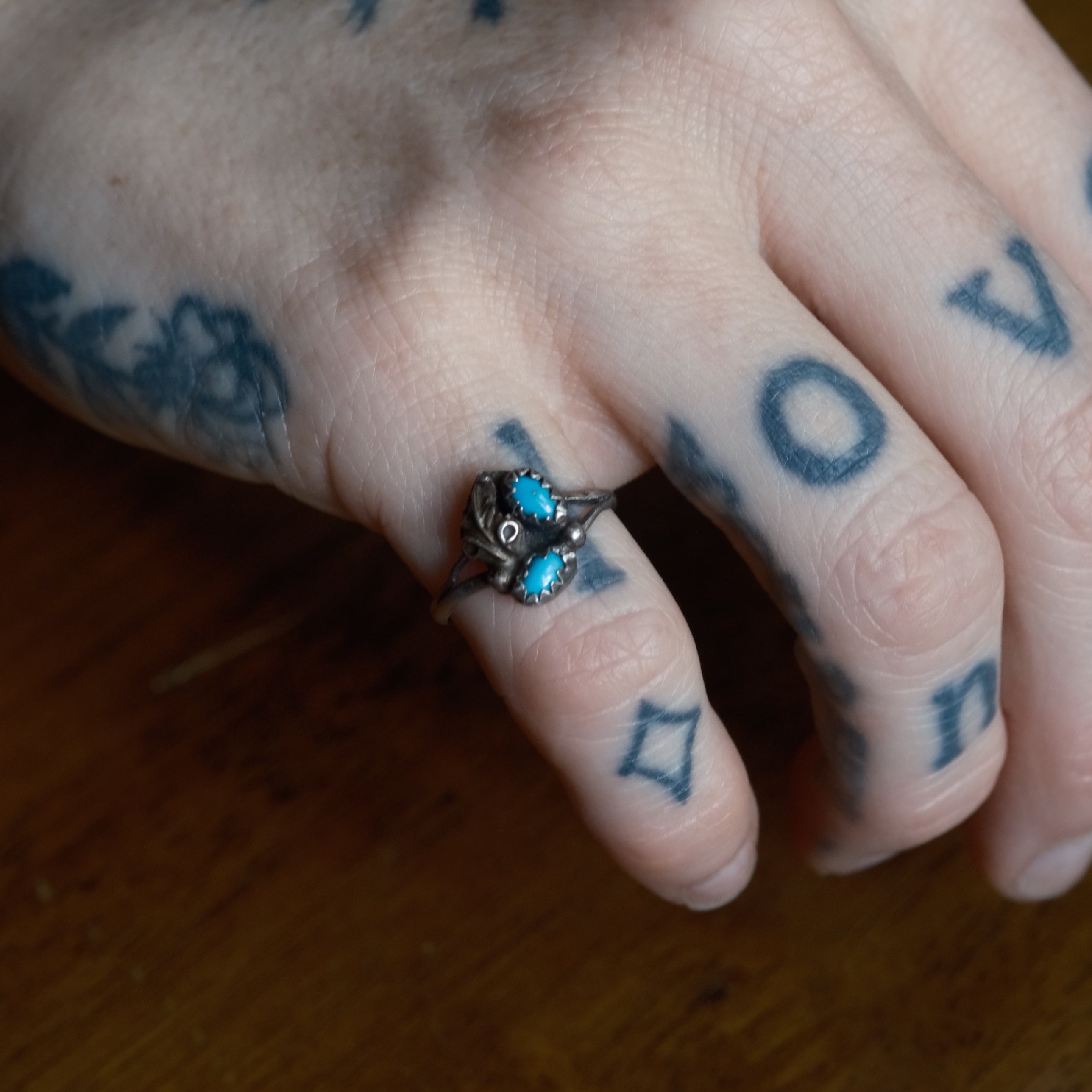 Vintage Sterling 2-Stone Turquoise Ring 4.75