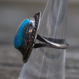 Vintage Sterling Turquoise Roper Ring 6.75
