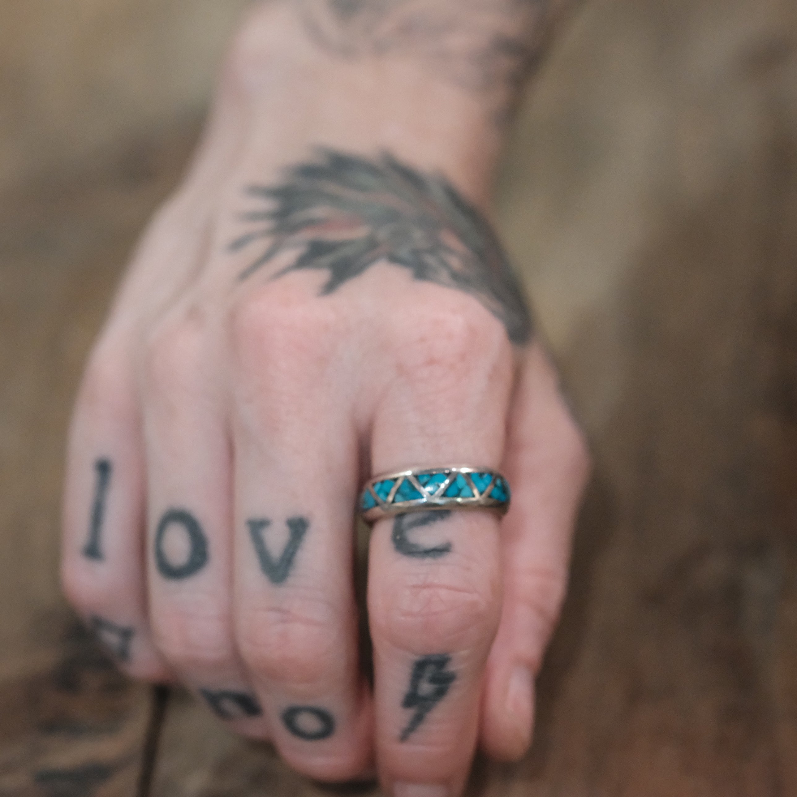 Vintage Sterling Turquoise Band Ring 9