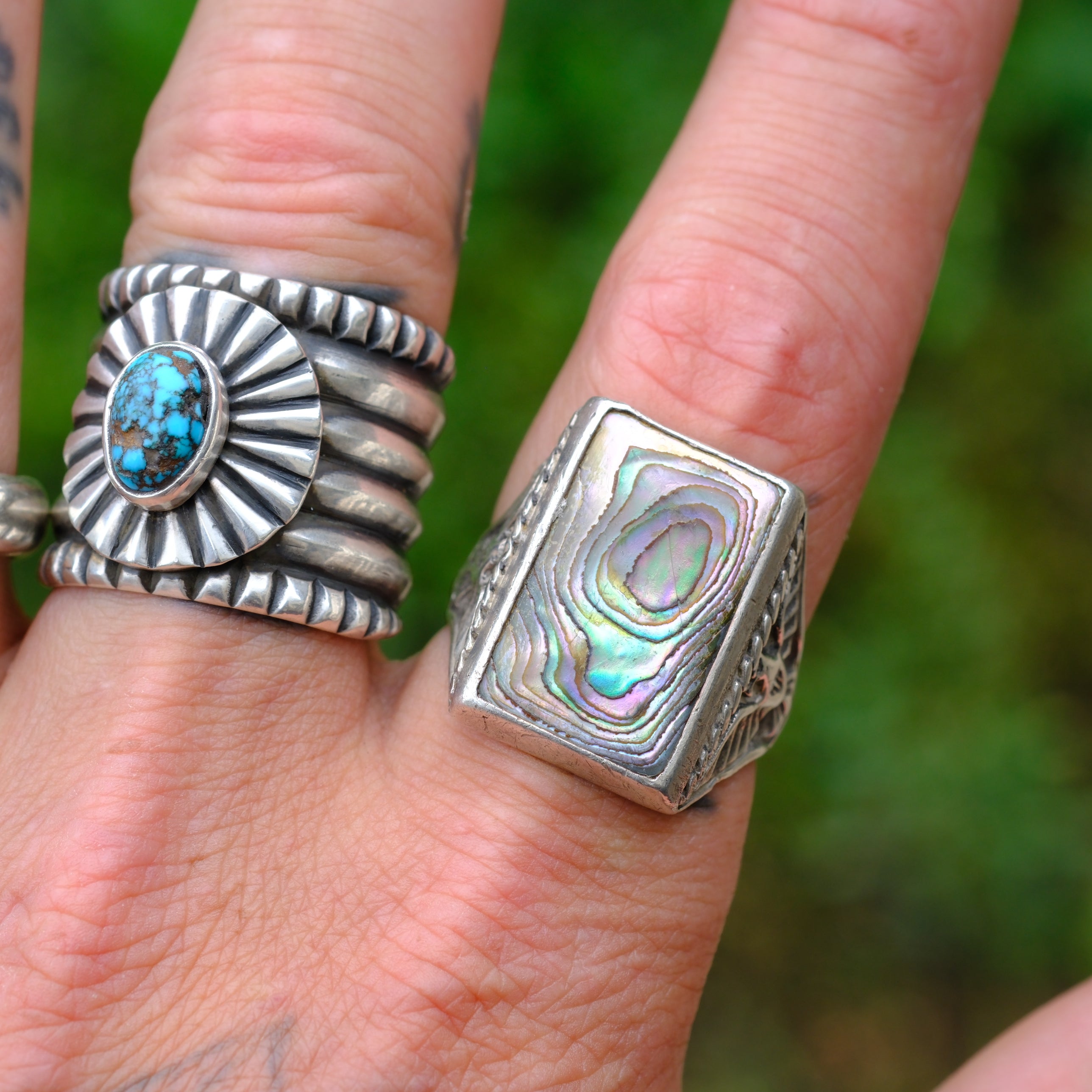 Vintage Sterling Abalone Thunderbird Trading Post Ring 10