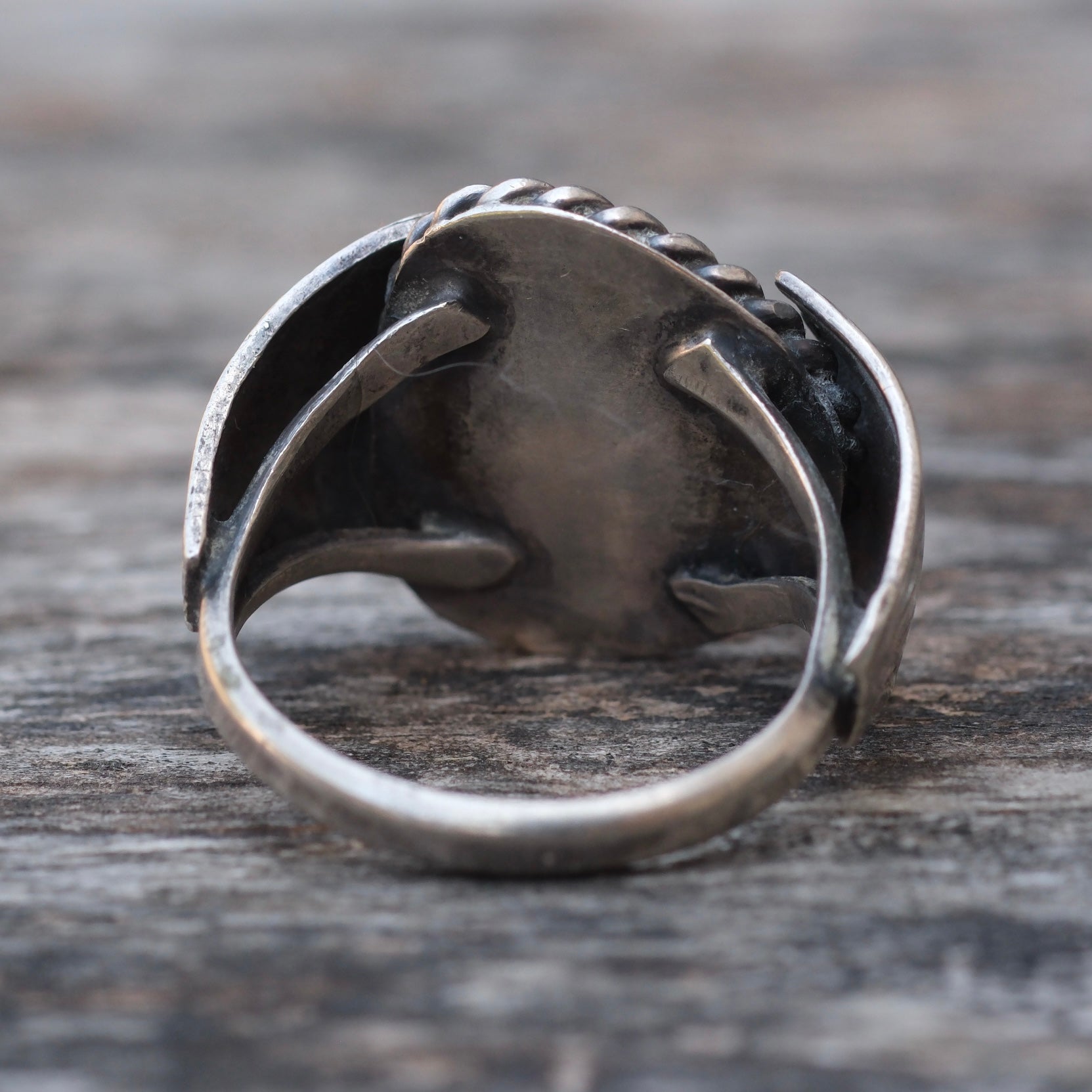 Vintage Sterling Turquoise Ribbed Band Ring 9.5