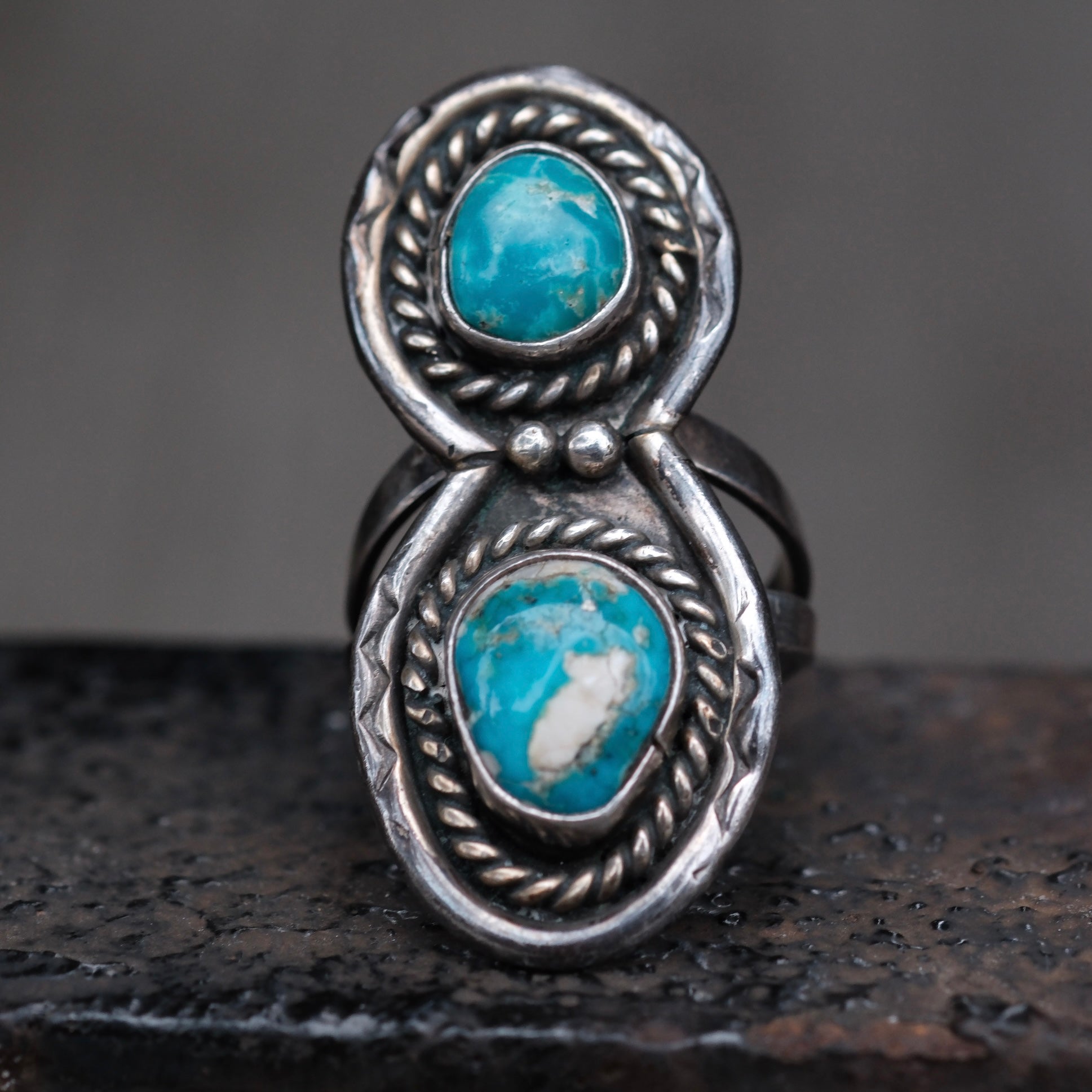 Vintage Sterling 2-Stone Turquoise Ring 6