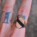 Vintage Sterling Goldstone Inlay Striper Ring 11.25