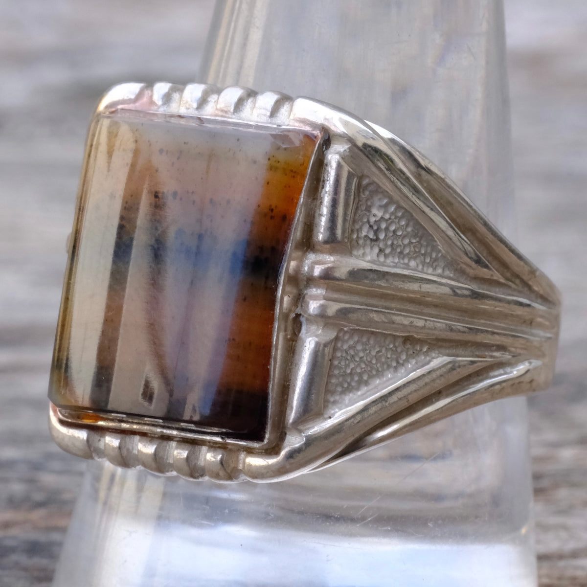 Vintage Sterling Agate Signet Ring 11.75