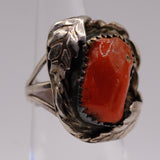Vintage Sterling Coral Feather Ring 4.25