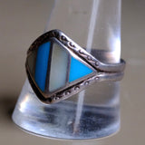 Vintage Sterling Turquoise and Mother Of Pearl Inlay Ring 11.5