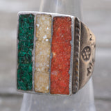 Vintage Sterling Crushed Inlay Stamped Band Ring 7