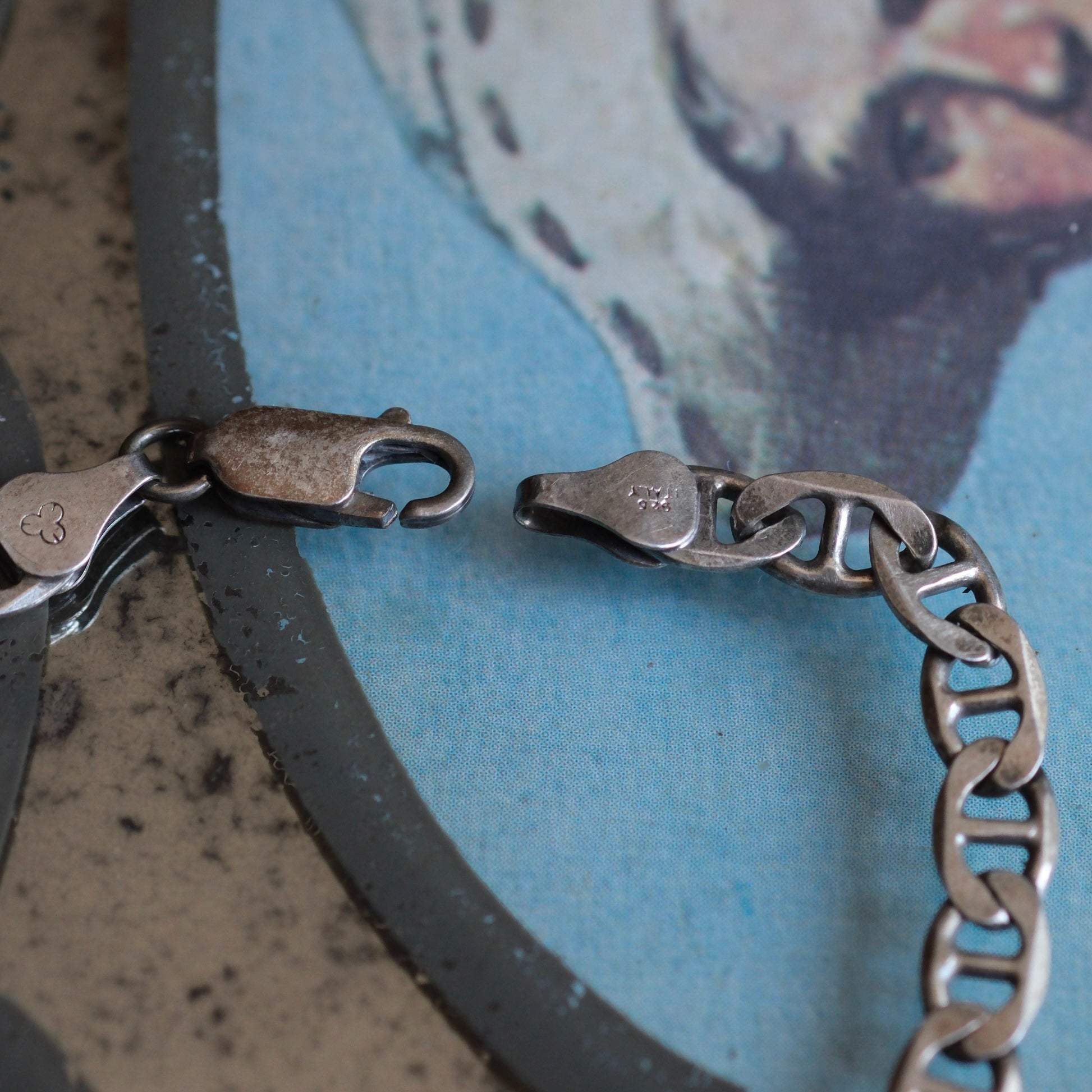 Vintage Sterling Anchor Chain Bracelet 8"