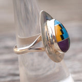 Vintage Sterling Multistone Inlay Ring 7
