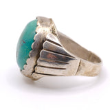 Vintage Sterling Turquoise Ribbed Band Ring 11.75
