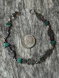 Vintage Sterling Silver Aztec Warrior & Chrysocolla Link Bracelet