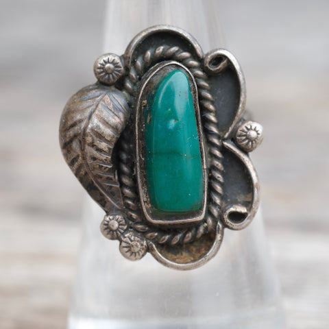Vintage Sterling Turquoise Feather Ring 7