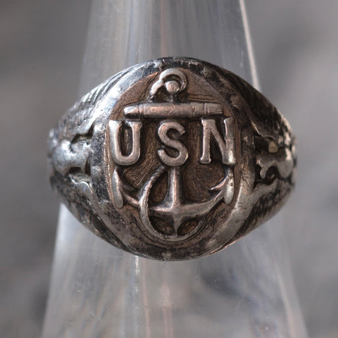 Vintage Sterling USN Signet Ring 7.75