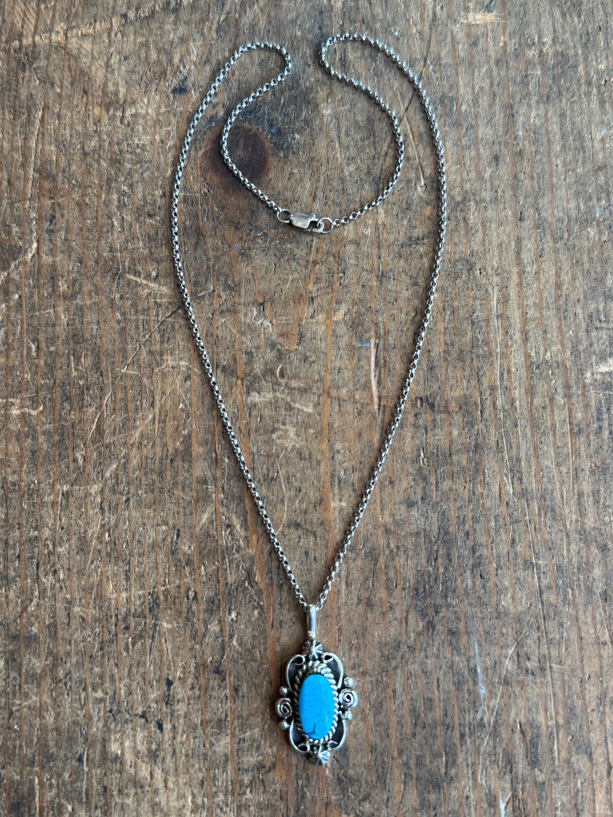 Vintage Sterling Silver Turquoise Florette Necklace