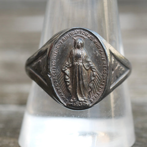Vintage Sterling Mary Signet Ring 10.75
