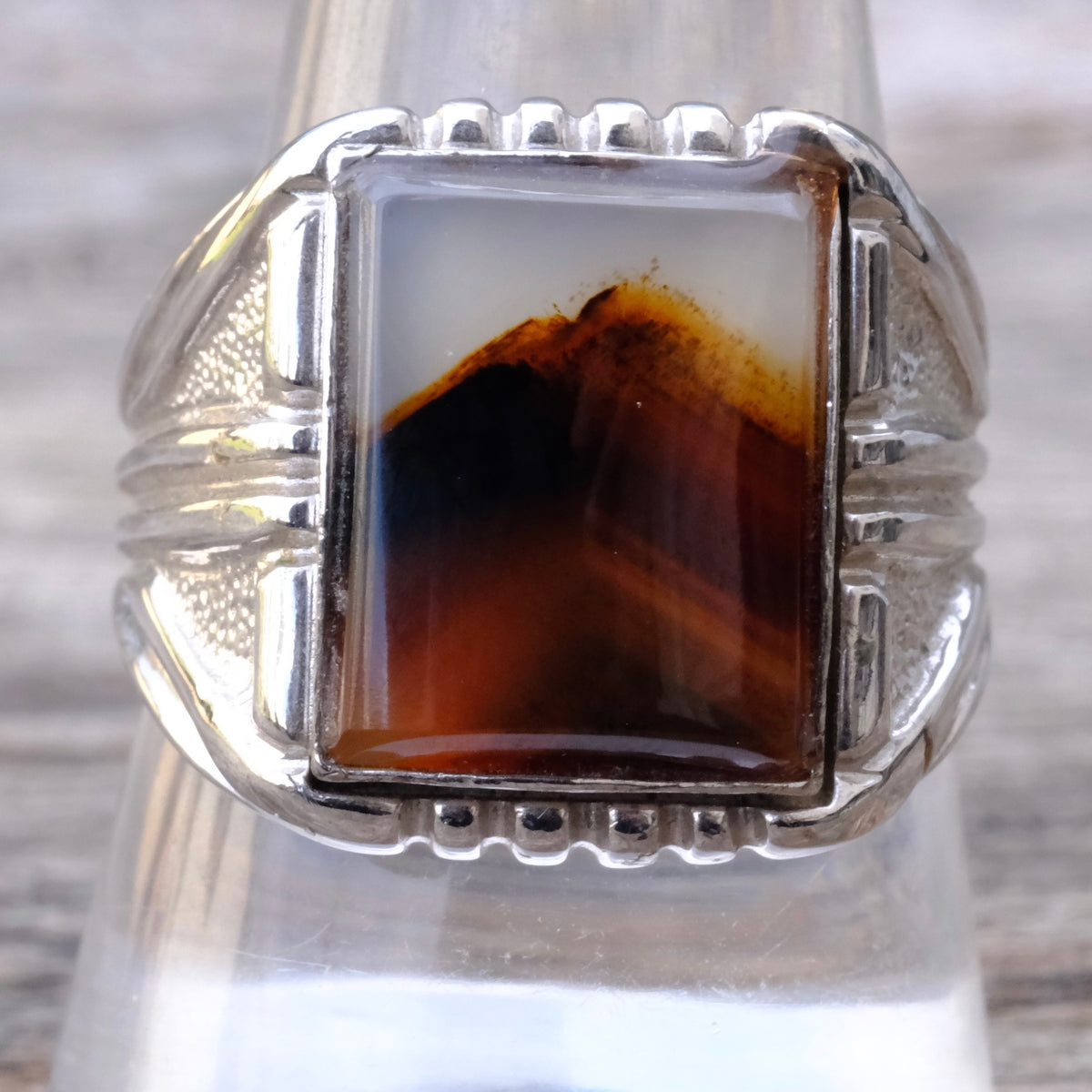 Vintage Sterling Agate Signet Ring 10.5