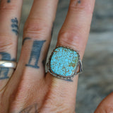Vintage Sterling Matrix Turquoise Ring 12.75