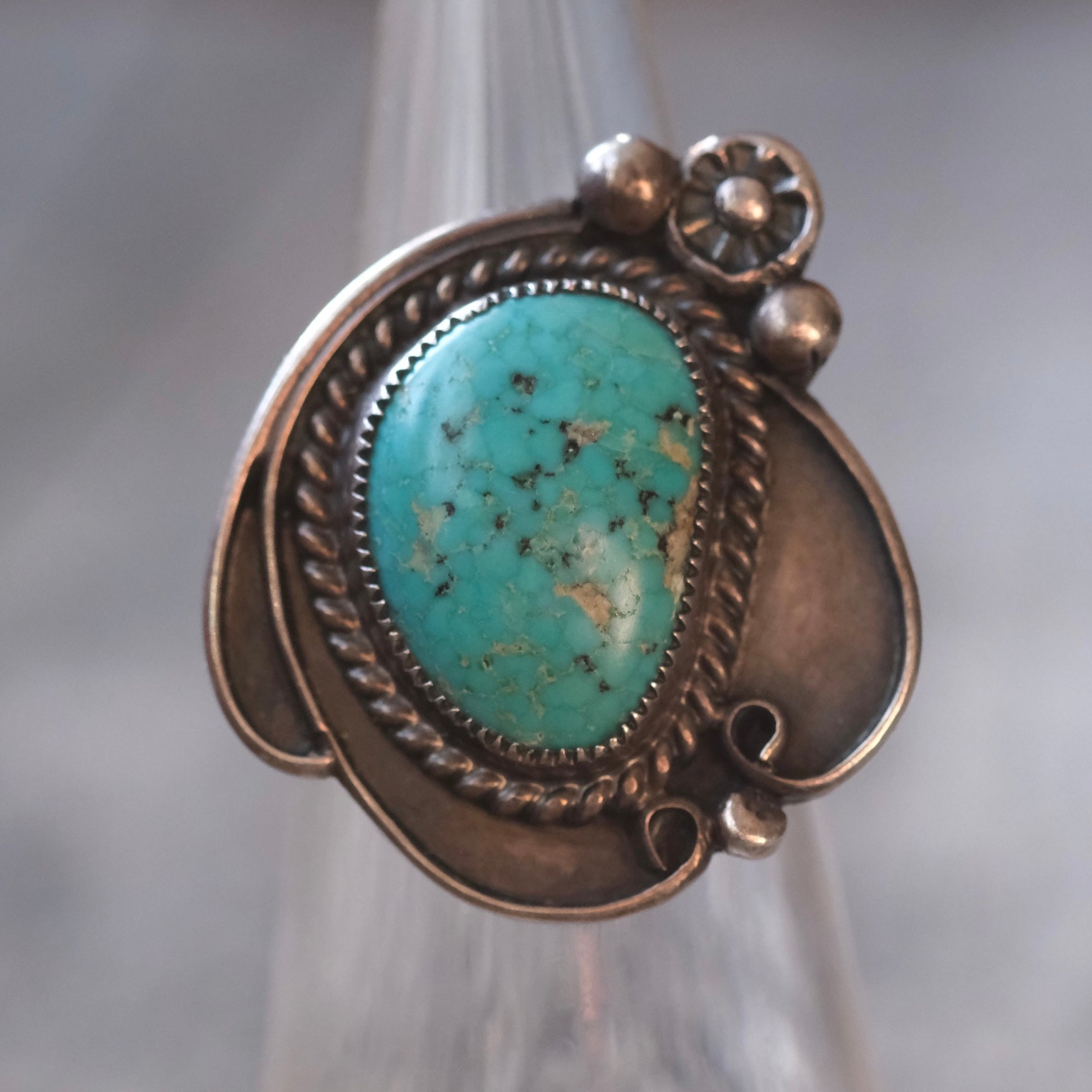 Vintage Sterling Turquoise Roper Ring 5.25