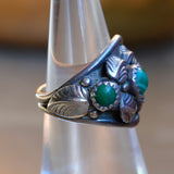 Vintage Sterling Malachite Feather Ring 5.75