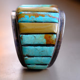 MASSIVE Vintage Sterling Jasper And Turquoise Inlay Cuff Bracelet