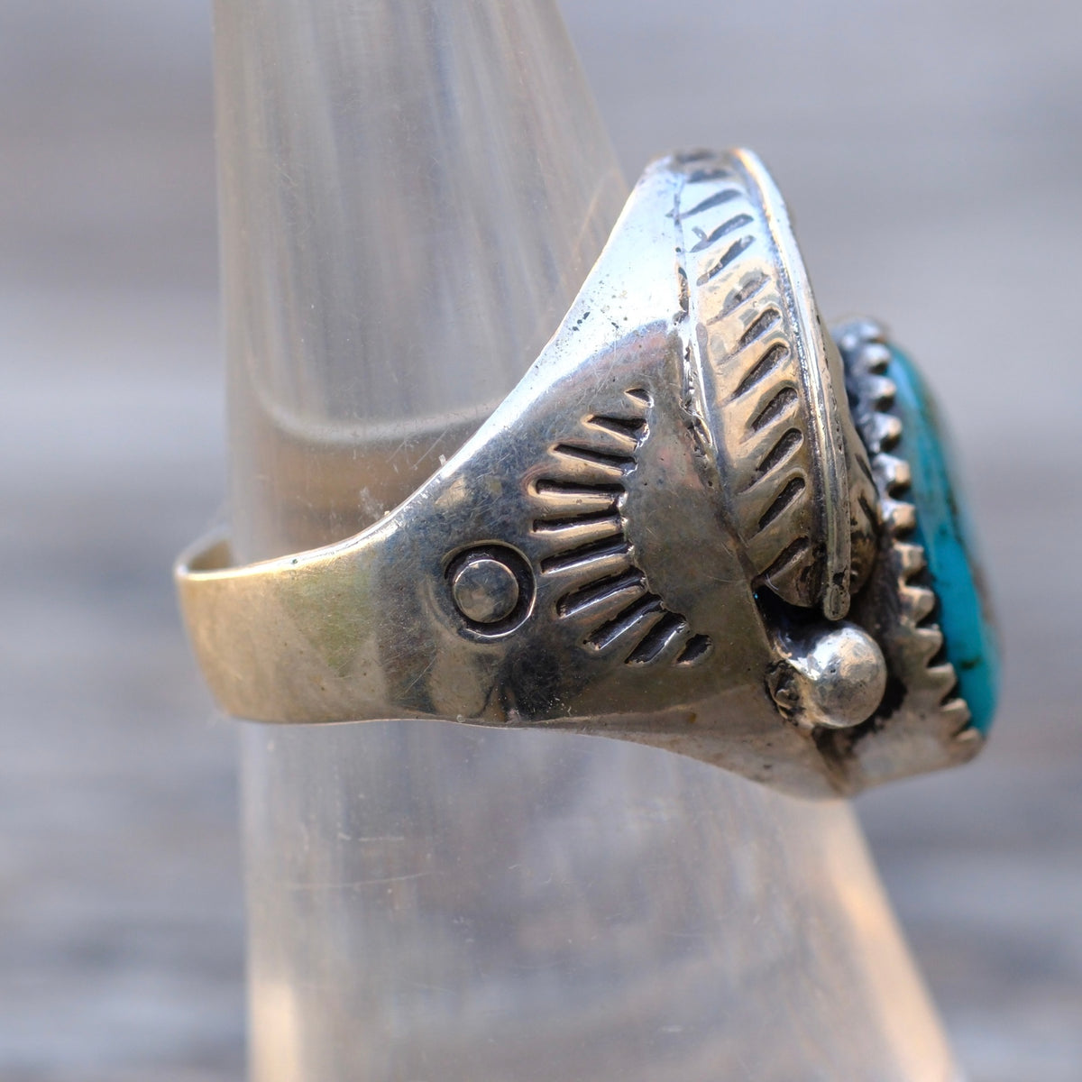 Vintage Sterling Turquoise Feather Ring 7