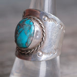 Vintage Sterling Turquoise Cigar Band Ring 9