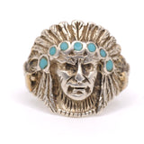 Vintage Sterling Turquoise Inlay Chief Ring 5.75