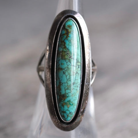 Vintage Sterling Turquoise Oval Ring 5.25