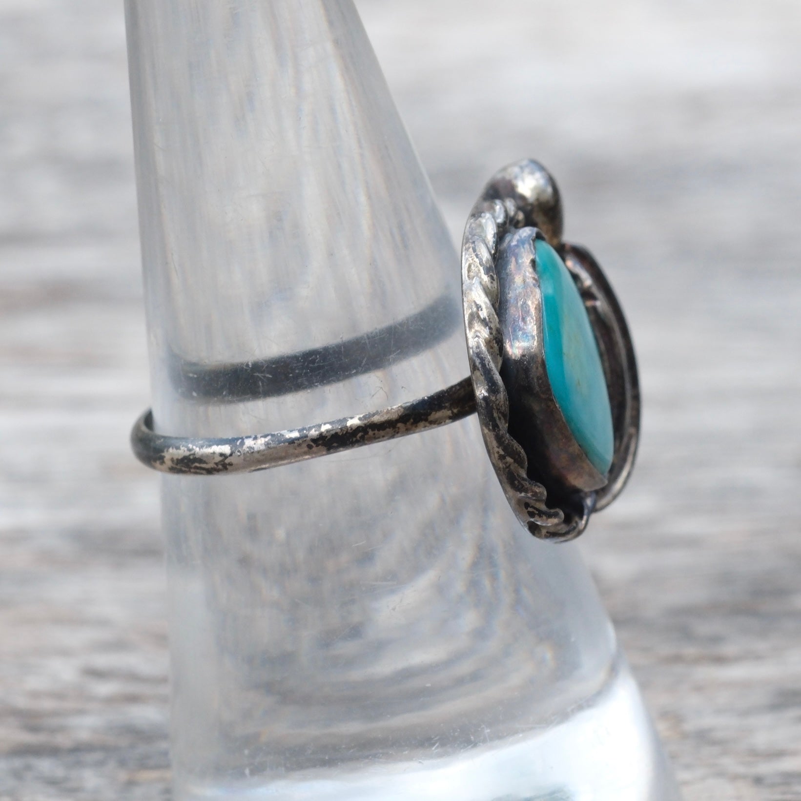 Vintage Sterling Turquoise Feather Ring 7.75