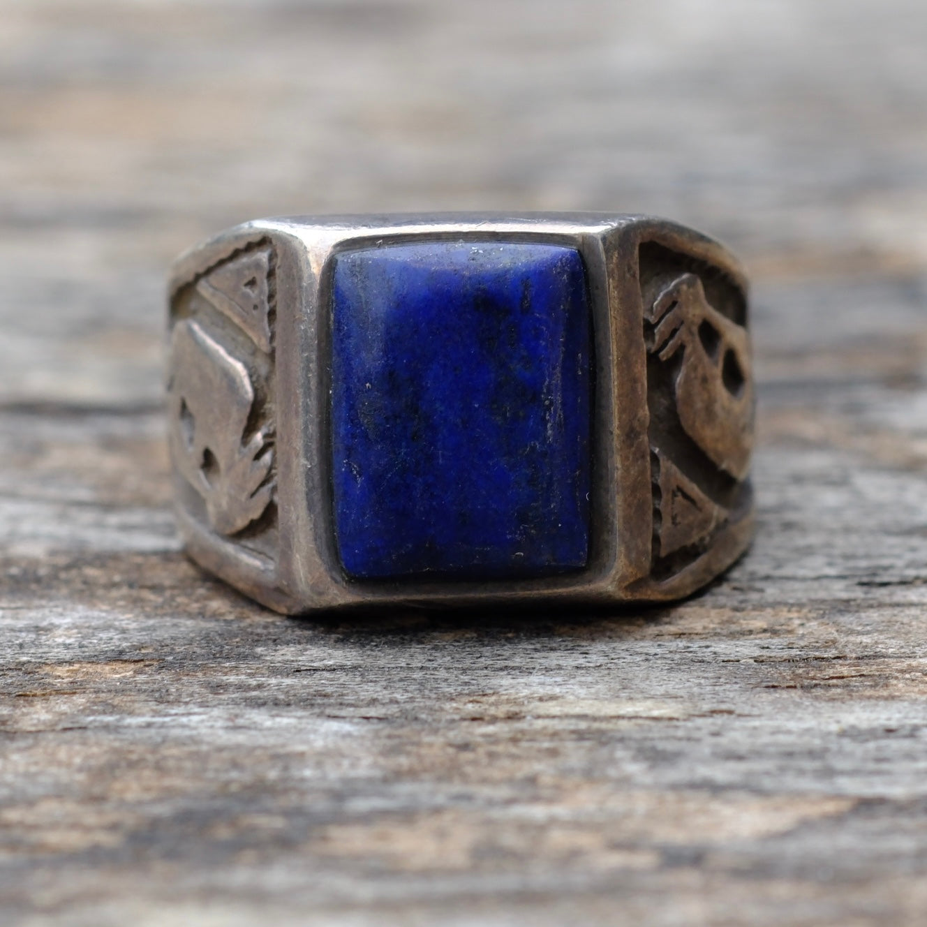 Vintage Sterling Lapis Kokopelli Ring 4.75
