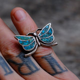 Vintage Sterling Crushed Turquoise Inlay Ring 4.25