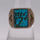 Vintage Sterling Crushed Turquoise Inlay Bear Paw Ring 8.75